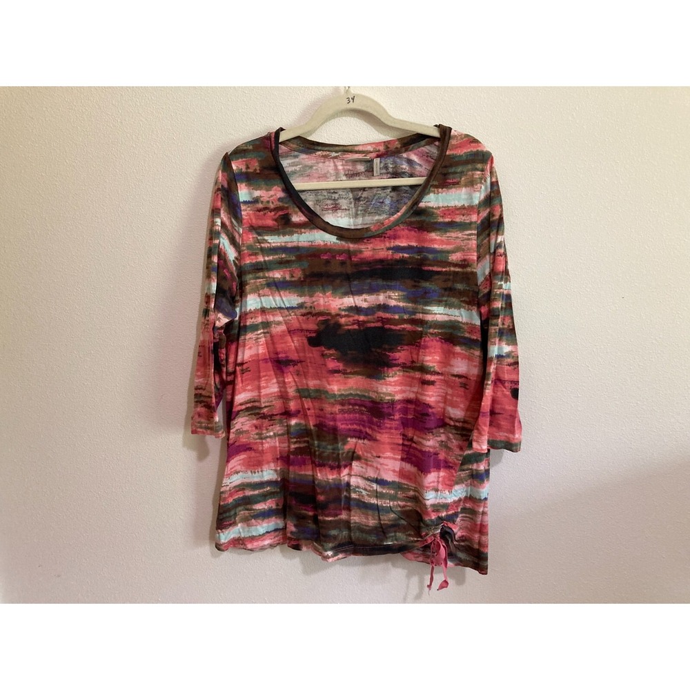 Lori Goldstein LOGO Multicolor Shirt Women Size XL Casual 3/4 Sleeve Pink Purple